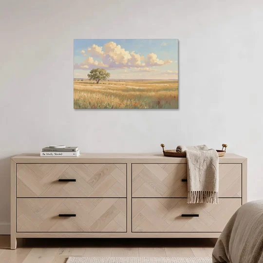 Large Horizontal Lone Cottonwood Under a Big Prairie Sky - Canvas Wall Art - Coffee Table - 36x24
