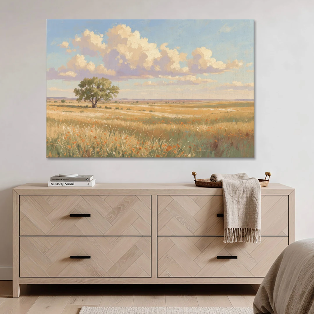 Large Horizontal Lone Cottonwood Under a Big Prairie Sky - Canvas Wall Art - Coffee Table - 60x40