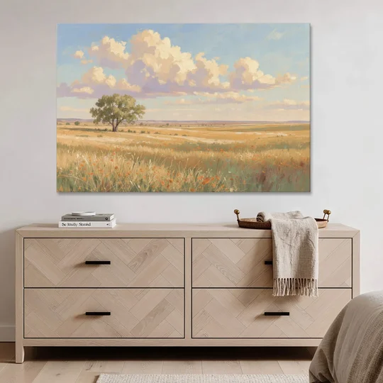 Large Horizontal Lone Cottonwood Under a Big Prairie Sky - Canvas Wall Art - Coffee Table - 60x40