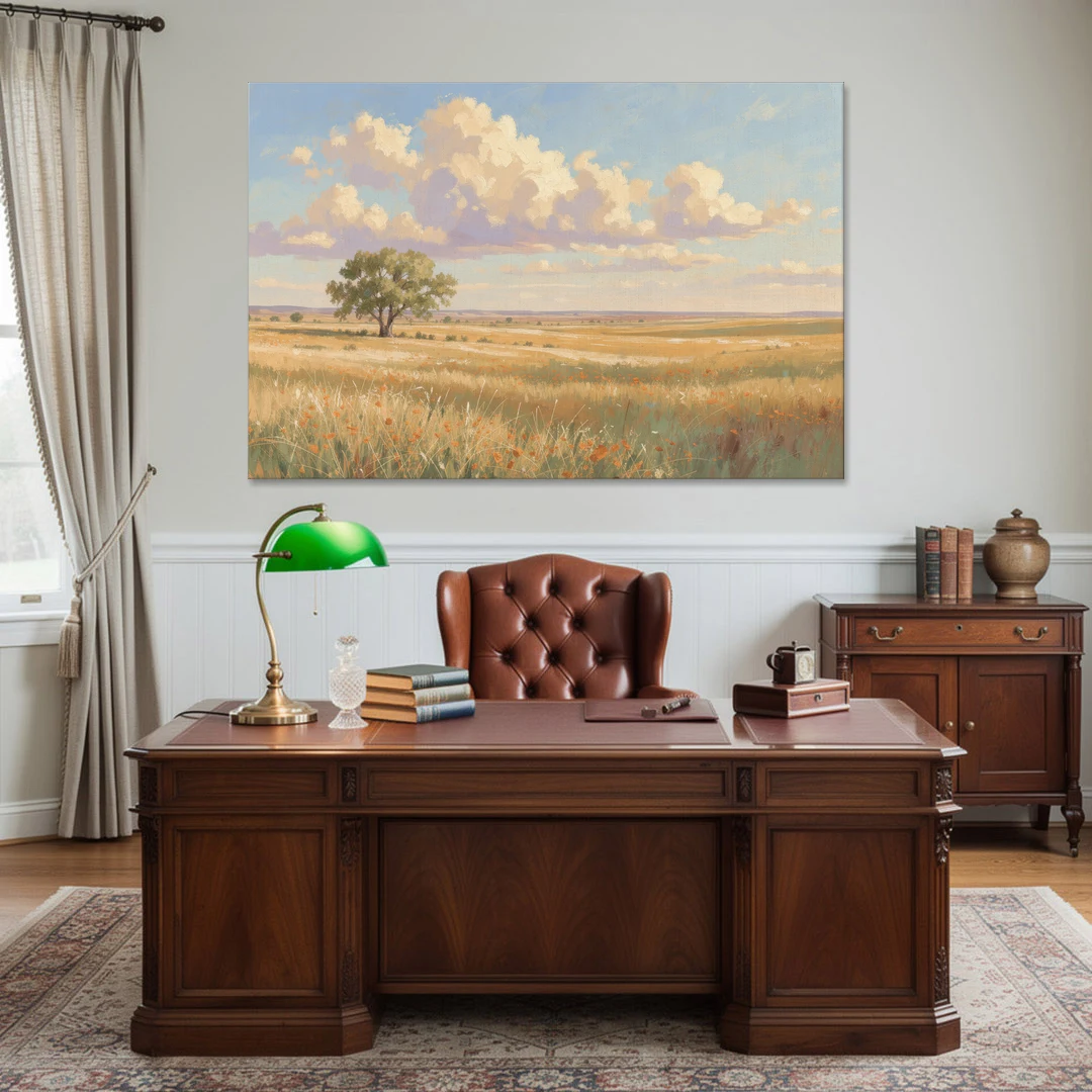 Large Horizontal Lone Cottonwood Under a Big Prairie Sky - Canvas Wall Art - Office - 60x40