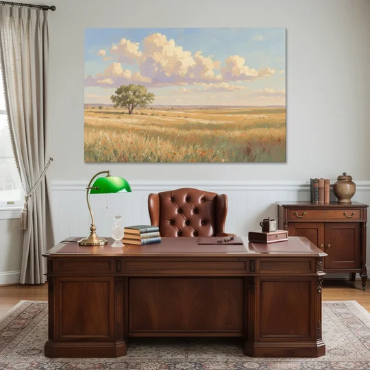 Large Horizontal Lone Cottonwood Under a Big Prairie Sky - Canvas Wall Art - Office - 60x40