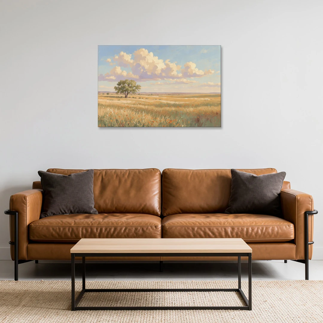 Large Horizontal Lone Cottonwood Under a Big Prairie Sky - Canvas Wall Art - Sofa - 36x24