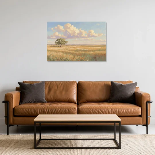 Large Horizontal Lone Cottonwood Under a Big Prairie Sky - Canvas Wall Art - Sofa - 36x24