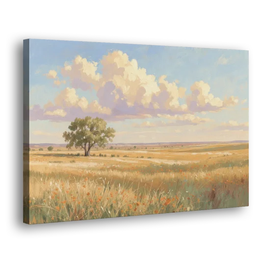 Large Horizontal Lone Cottonwood Under a Big Prairie Sky - Canvas Wall Art - Side