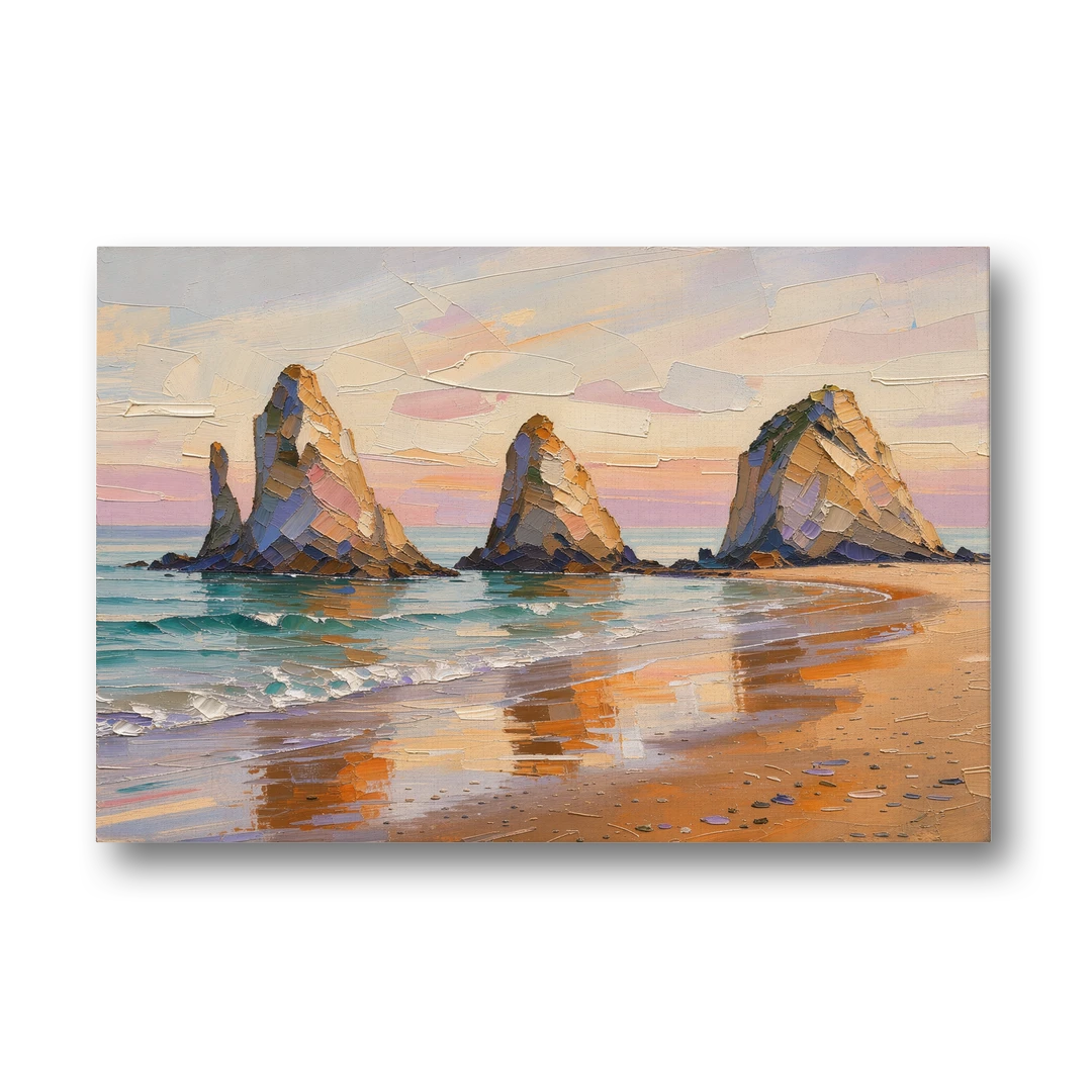 Large Horizontal Sea Stacks at Golden Hour - Canvas Wall Art - Front