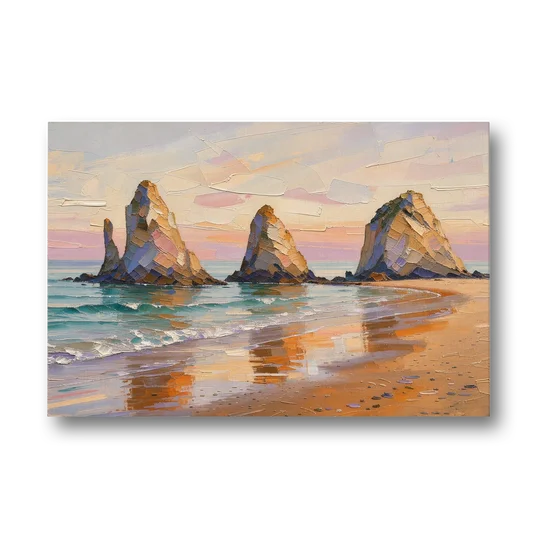 Large Horizontal Sea Stacks at Golden Hour - Canvas Wall Art - Front