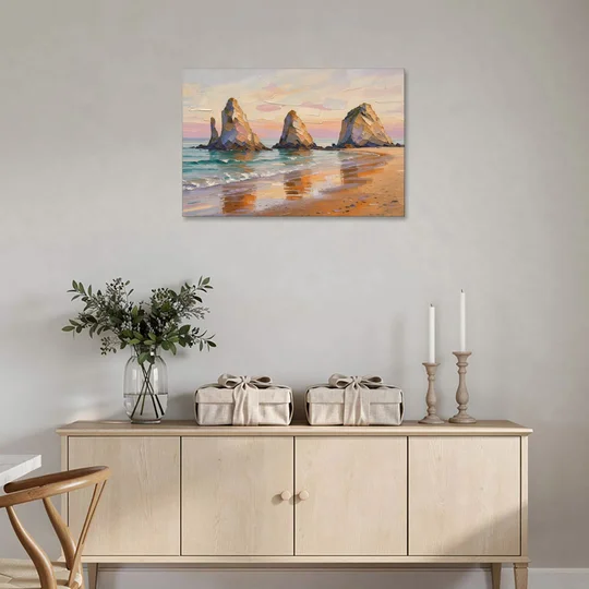 Large Horizontal Sea Stacks at Golden Hour - Canvas Wall Art - Coffee Table - 36x24