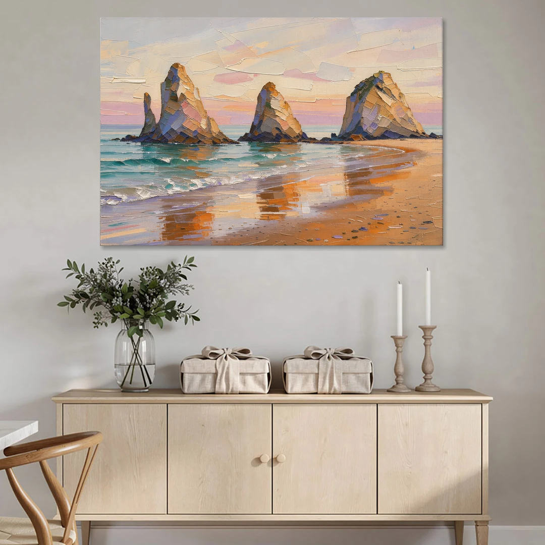 Large Horizontal Sea Stacks at Golden Hour - Canvas Wall Art - Coffee Table - 60x40