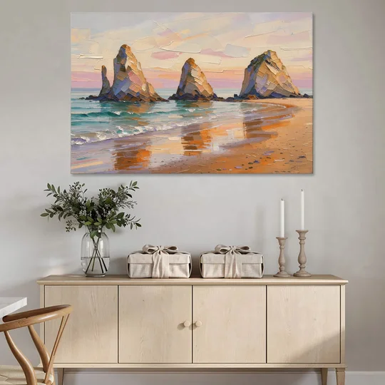 Large Horizontal Sea Stacks at Golden Hour - Canvas Wall Art - Coffee Table - 60x40