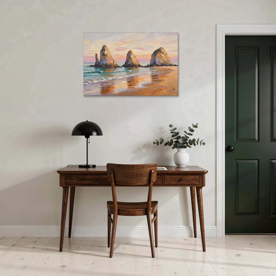 Large Horizontal Sea Stacks at Golden Hour - Canvas Wall Art - Office - 36x24