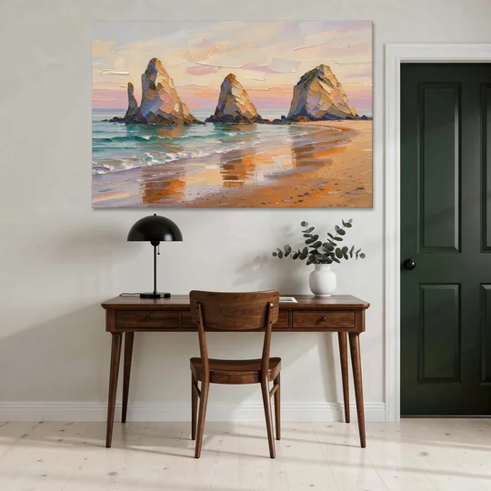 Large Horizontal Sea Stacks at Golden Hour - Canvas Wall Art - Office - 60x40