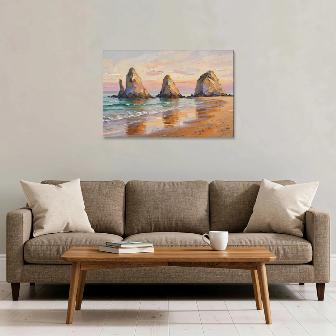 Large Horizontal Sea Stacks at Golden Hour - Canvas Wall Art - Sofa - 36x24
