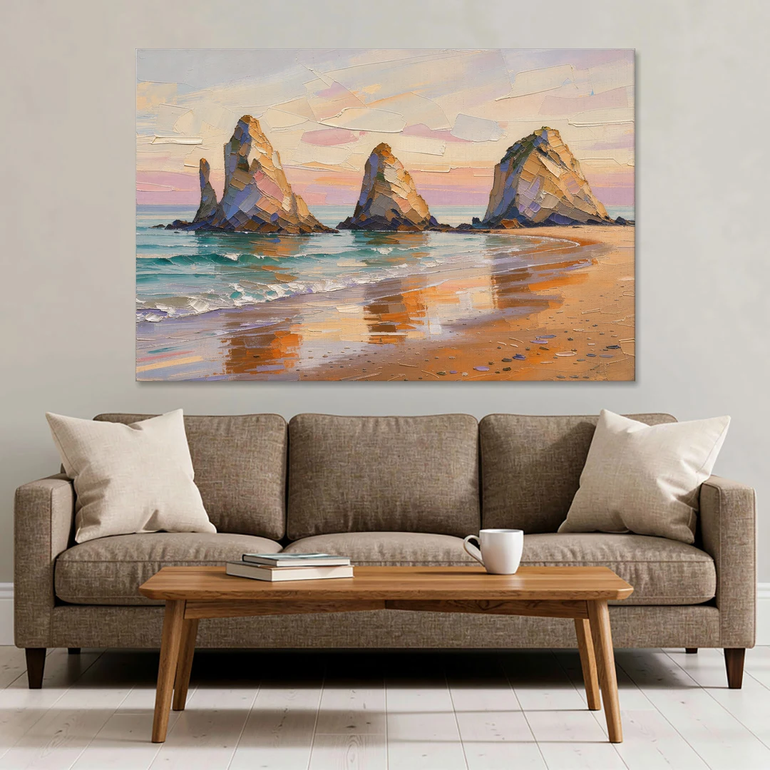 Large Horizontal Sea Stacks at Golden Hour - Canvas Wall Art - Sofa - 60x40