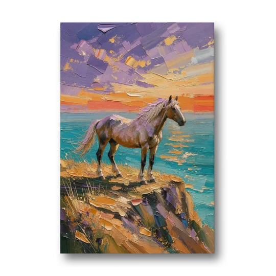 Large Horse Wall Art on a Twilight Headland - Canvas Wall Art - Front