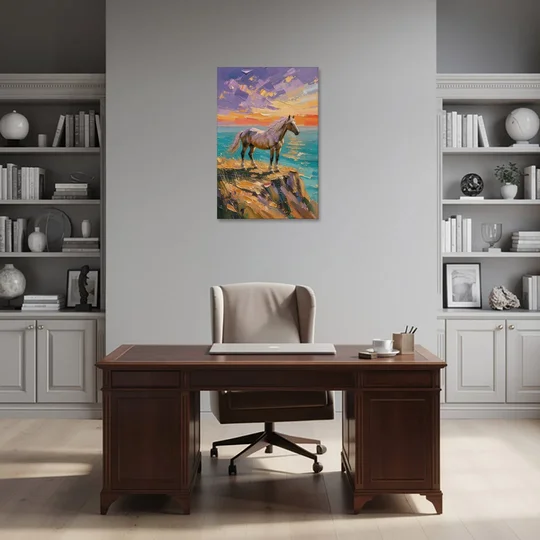 Large Horse Wall Art on a Twilight Headland - Canvas Wall Art - Office - 24x36