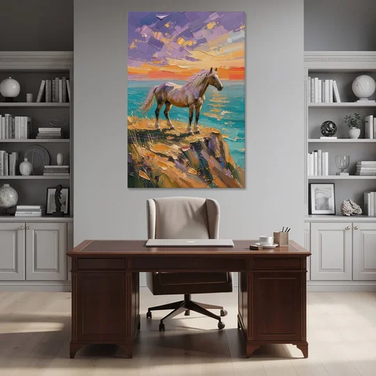 Large Horse Wall Art on a Twilight Headland - Canvas Wall Art - Office - 40x60