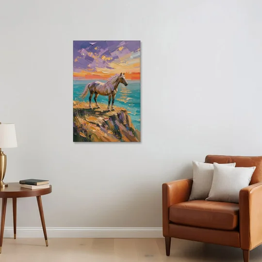 Large Horse Wall Art on a Twilight Headland - Canvas Wall Art - Sofa - 24x36