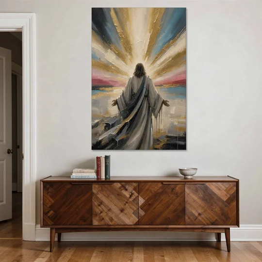 Large Jesus Wall Art with Arms Open to Light - Canvas Wall Art - Coffee Table - 40x60