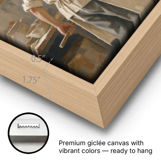 Large Kitchen Wall Art of Loaves Leaving the Oven - Oak Framed Canvas Wall Art - Gallery Wrap Corner