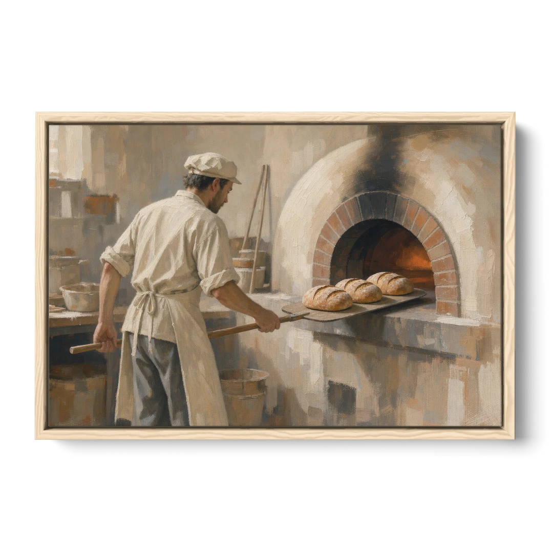 Large Kitchen Wall Art of Loaves Leaving the Oven - Oak Framed Canvas Wall Art - Front