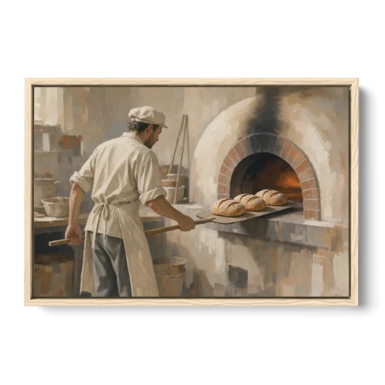 Large Kitchen Wall Art of Loaves Leaving the Oven - Oak Framed Canvas Wall Art - Front