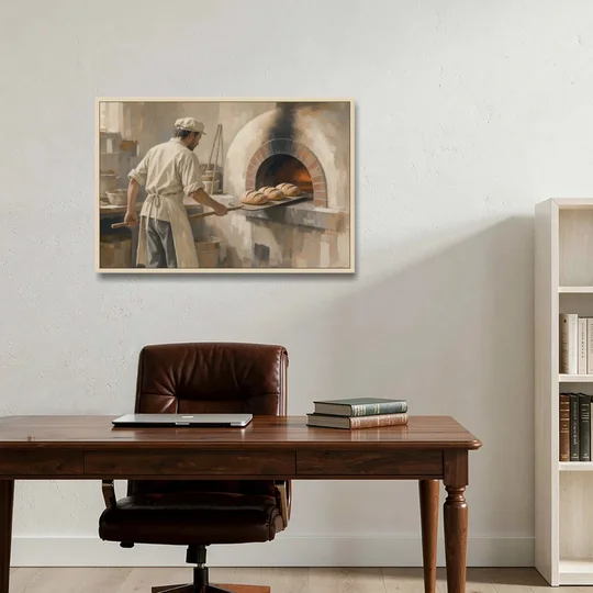 Large Kitchen Wall Art of Loaves Leaving the Oven - Oak Framed Canvas Wall Art - Office - 36x24