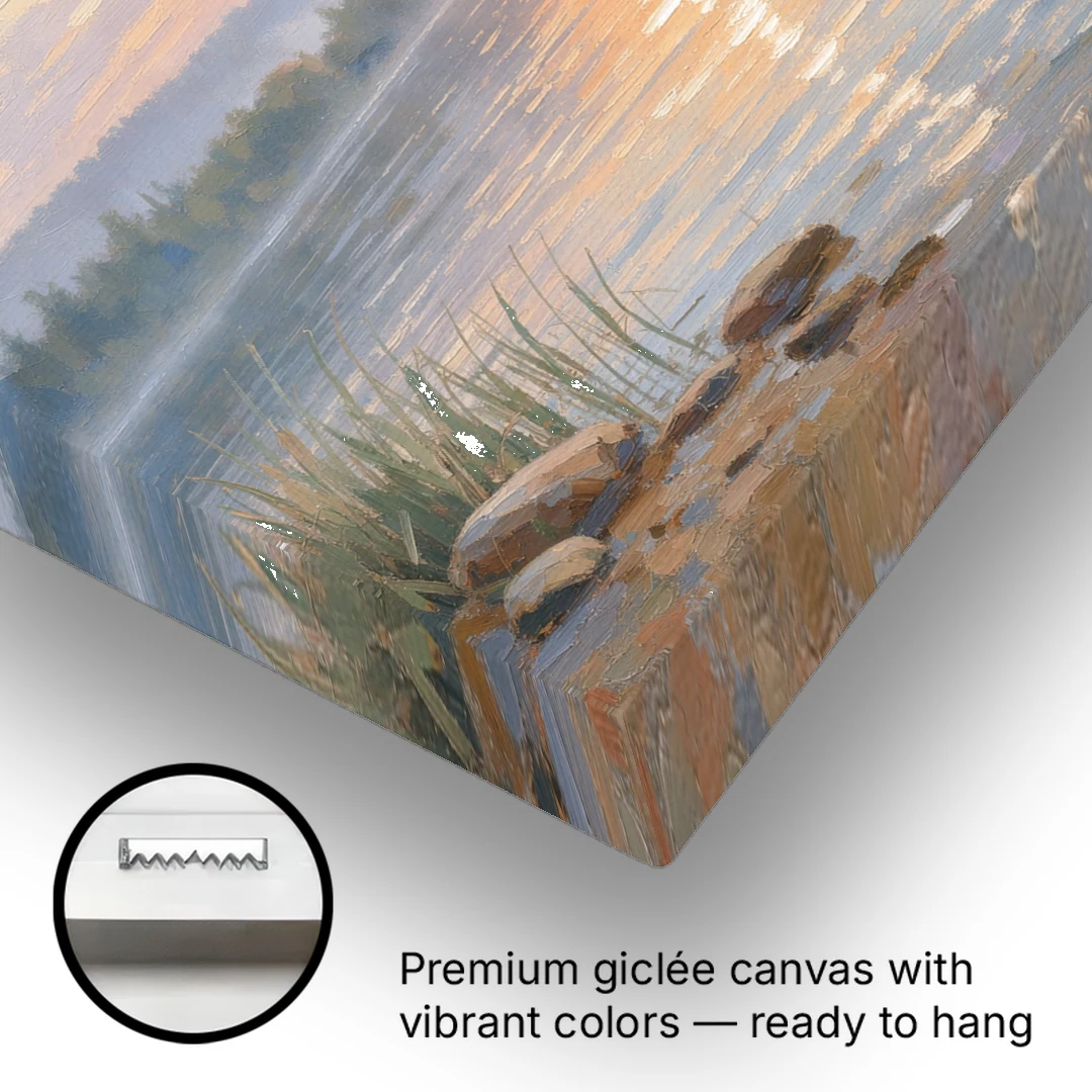 Large Landscape Painting Golden Path at Dawn - Canvas Wall Art - Gallery Wrap Corner