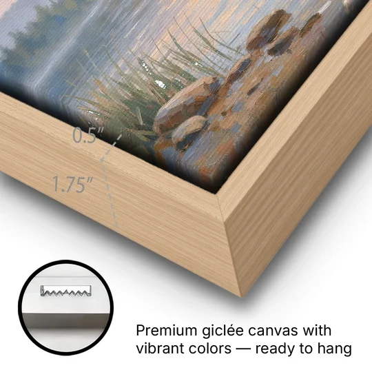 Large Landscape Painting Golden Path at Dawn - Oak Framed Canvas Wall Art - Gallery Wrap Corner