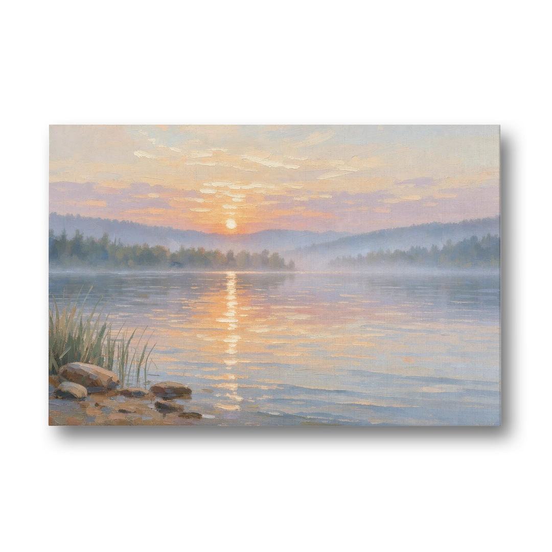 Large Landscape Painting Golden Path at Dawn - Canvas Wall Art - Front