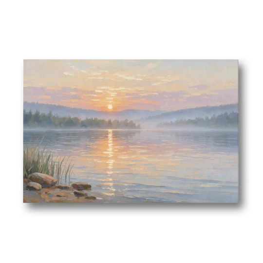 Large Landscape Painting Golden Path at Dawn - Canvas Wall Art - Front