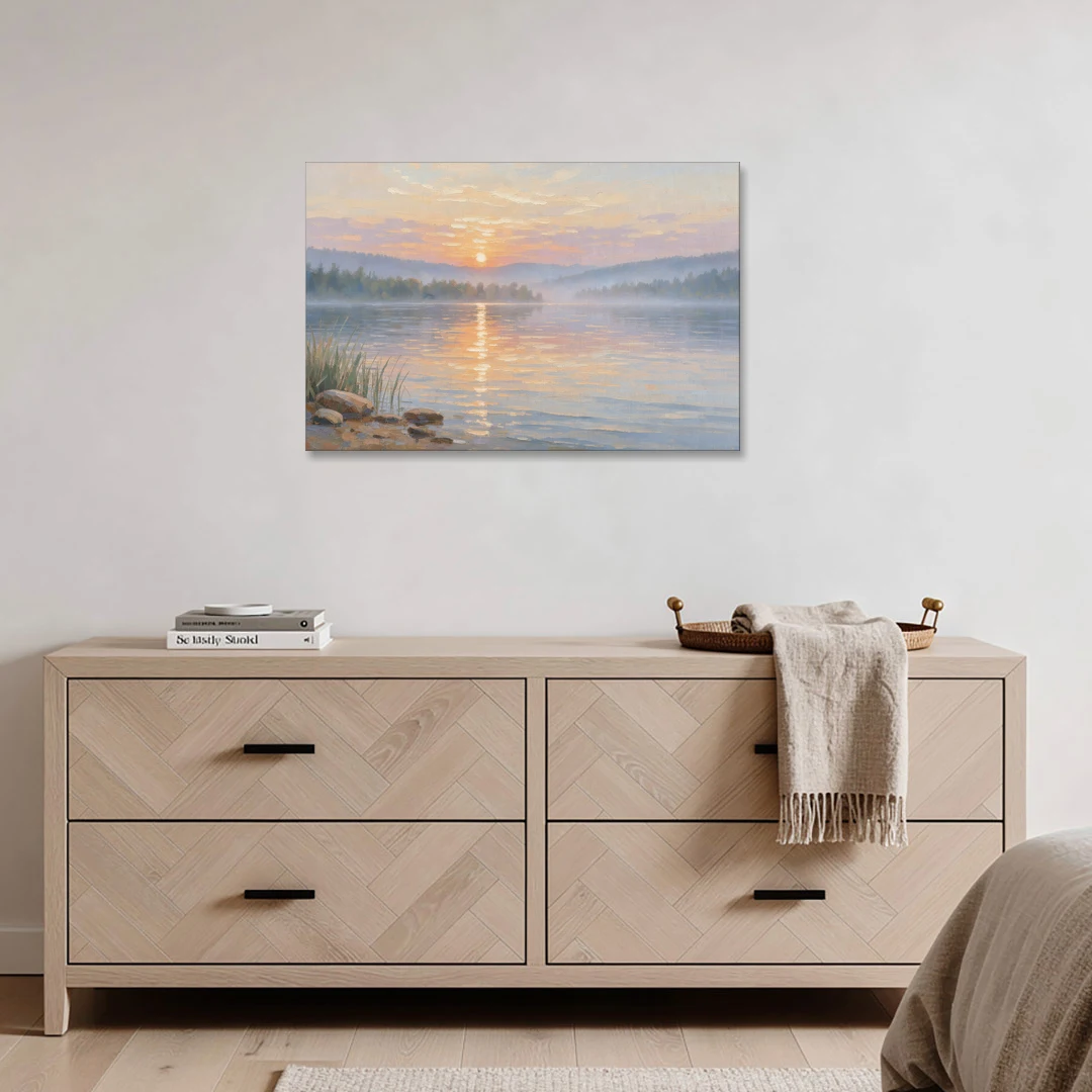 Large Landscape Painting Golden Path at Dawn - Canvas Wall Art - Coffee Table - 36x24