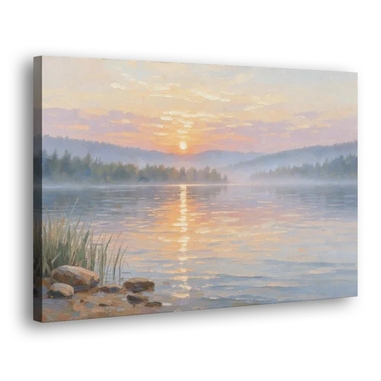 Large Landscape Painting Golden Path at Dawn - Canvas Wall Art - Side