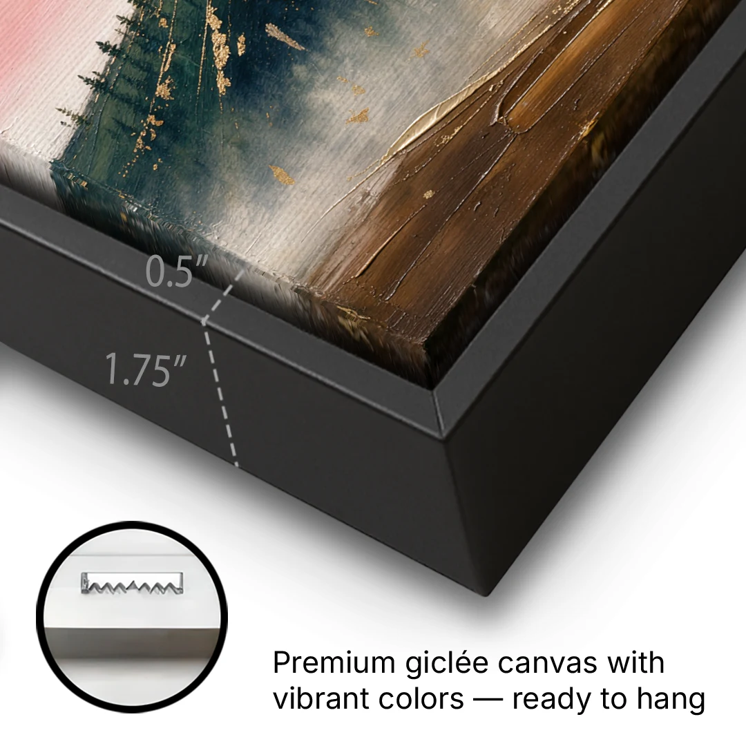 Large Living Room Wall Art of Misty Ridges - Black Framed Canvas Wall Art - Gallery Wrap Corner