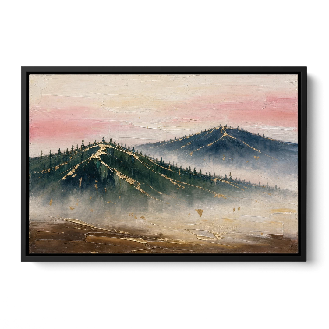 Large Living Room Wall Art of Misty Ridges - Black Framed Canvas Wall Art - Front
