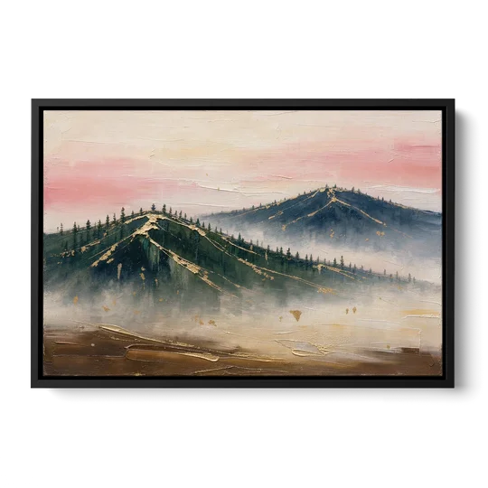 Large Living Room Wall Art of Misty Ridges - Black Framed Canvas Wall Art - Front
