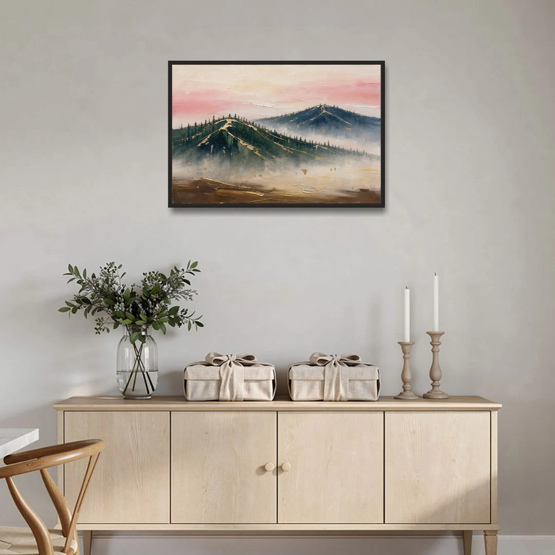 Large Living Room Wall Art of Misty Ridges - Black Framed Canvas Wall Art - Coffee Table - 36x24