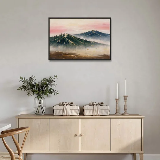 Large Living Room Wall Art of Misty Ridges - Black Framed Canvas Wall Art - Coffee Table - 36x24