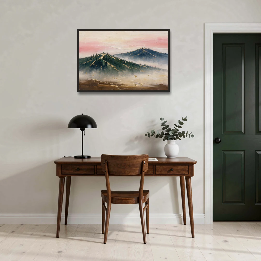 Large Living Room Wall Art of Misty Ridges - Black Framed Canvas Wall Art - Office - 36x24