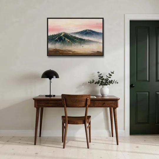 Large Living Room Wall Art of Misty Ridges - Black Framed Canvas Wall Art - Office - 36x24