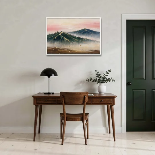 Large Living Room Wall Art of Misty Ridges - White Framed Canvas Wall Art - Office - 36x24