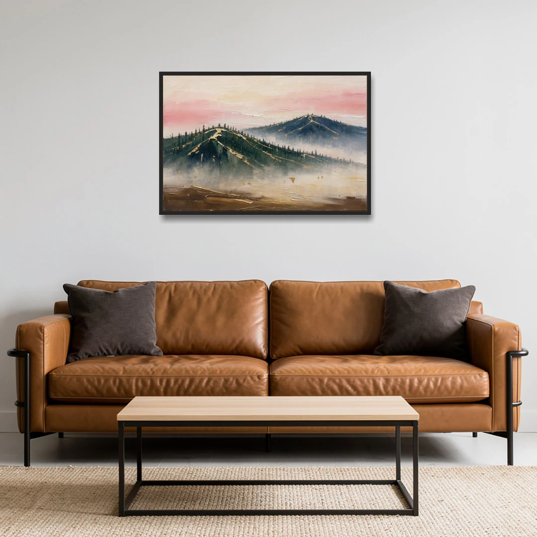 Large Living Room Wall Art of Misty Ridges - Black Framed Canvas Wall Art - Sofa - 36x24