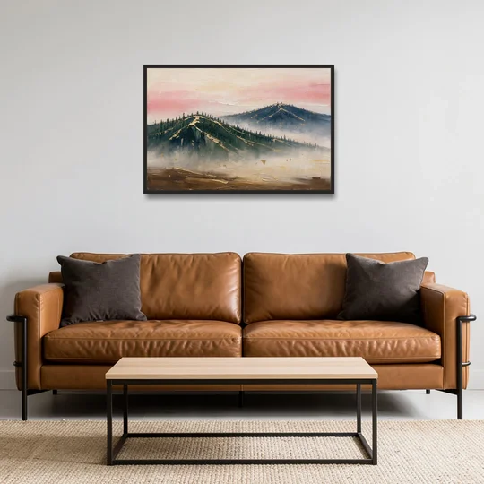 Large Living Room Wall Art of Misty Ridges - Black Framed Canvas Wall Art - Sofa - 36x24