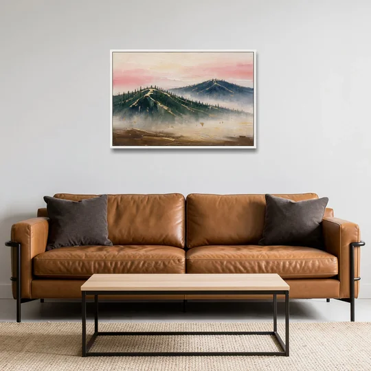 Large Living Room Wall Art of Misty Ridges - White Framed Canvas Wall Art - Sofa - 36x24