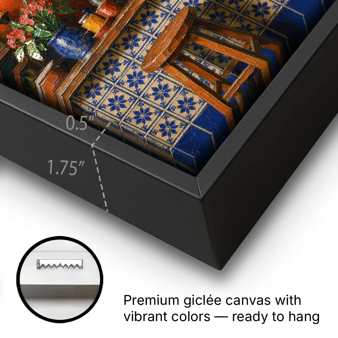 Large Mexican Wall Art Cantina Bar With Talavera Tiles - Black Framed Canvas Wall Art - Gallery Wrap Corner