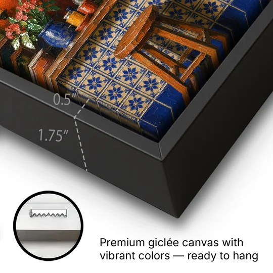Large Mexican Wall Art Cantina Bar With Talavera Tiles - Black Framed Canvas Wall Art - Gallery Wrap Corner