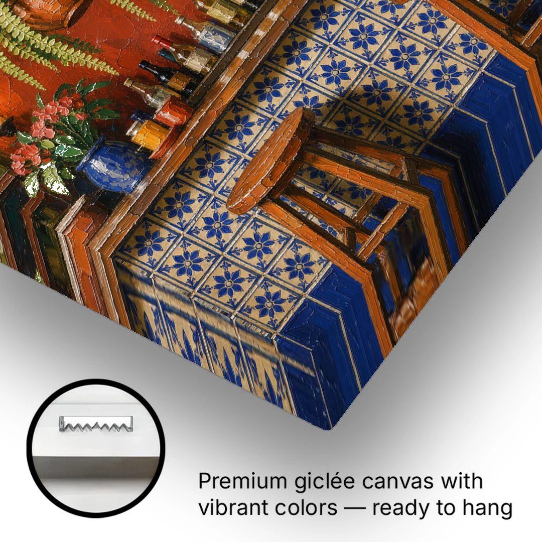 Large Mexican Wall Art Cantina Bar With Talavera Tiles - Canvas Wall Art - Gallery Wrap Corner