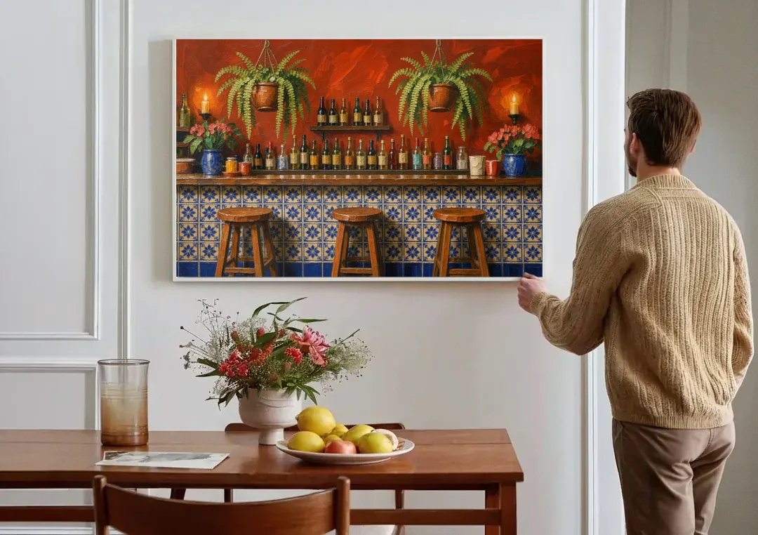 Large Mexican Wall Art Cantina Bar With Talavera Tiles canvas wall art above a dining table