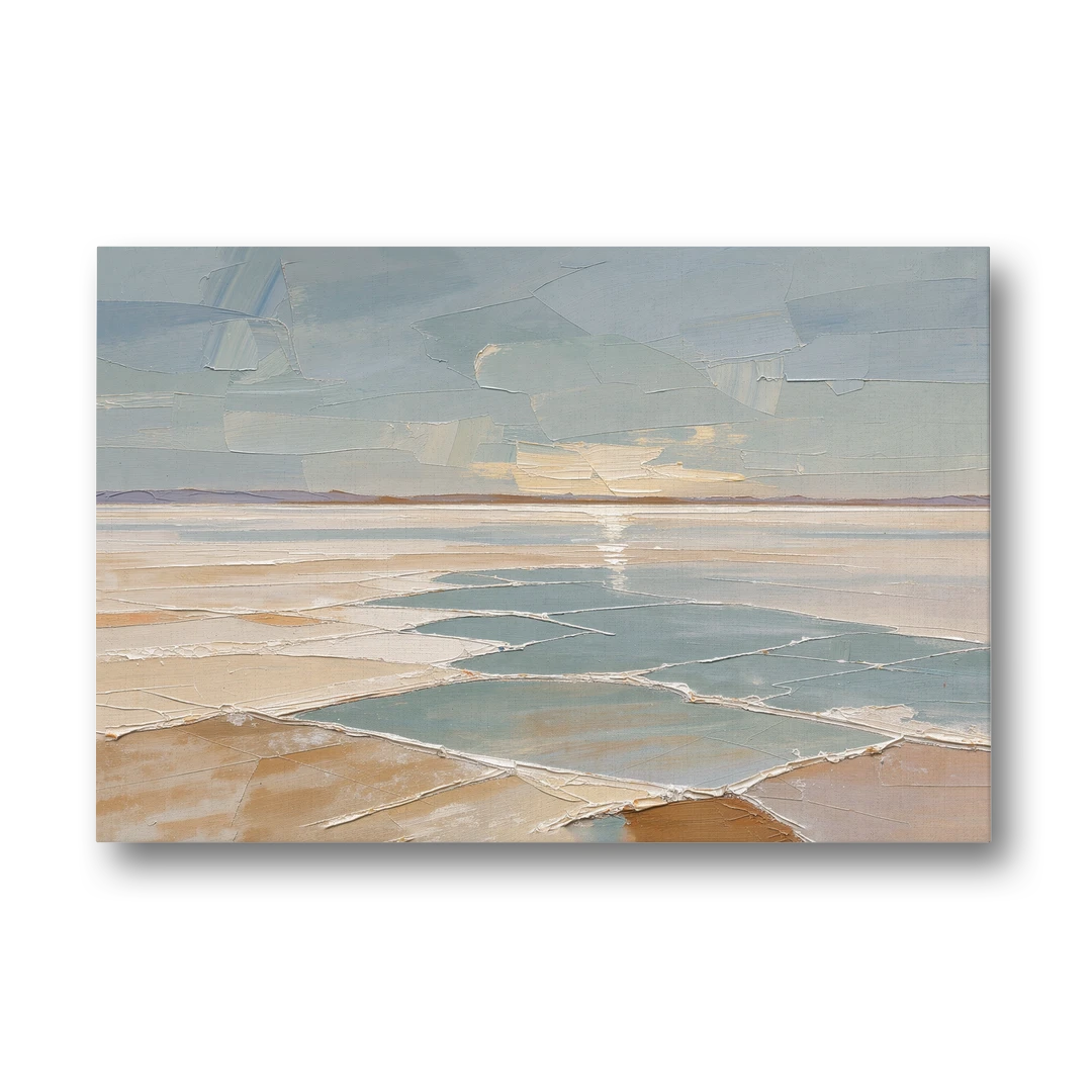 Large Neutral Salt Flat Mirror Under Misty Sky - Canvas Wall Art - Front