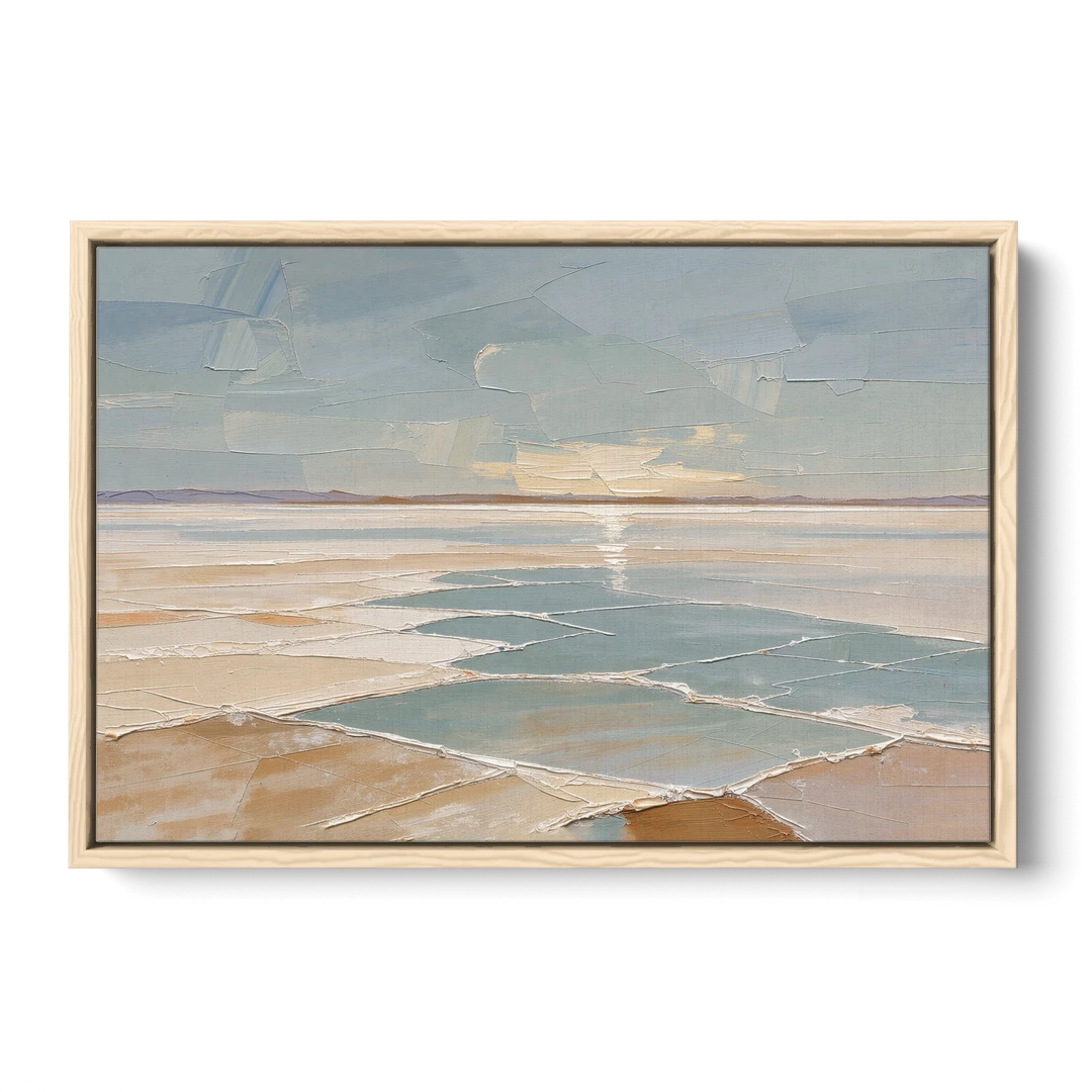 Large Neutral Salt Flat Mirror Under Misty Sky - Oak Framed Canvas Wall Art - Front