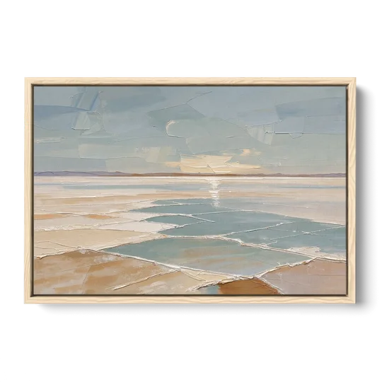 Large Neutral Salt Flat Mirror Under Misty Sky - Oak Framed Canvas Wall Art - Front